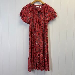 Canyon Retreat Womens Boho Cottage Floral Midi Dress Size M Peasant Western Chic